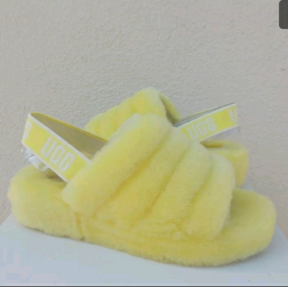 UGG Other - ‼Final Sale‼Ugg Neon Yellow Fluff Yeah Slide Sheepskin Slipper Sandals 8C